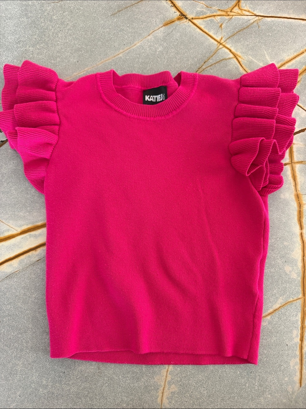 Katie J NYC Hot Pink Ruffle Sleeve Sweater Top